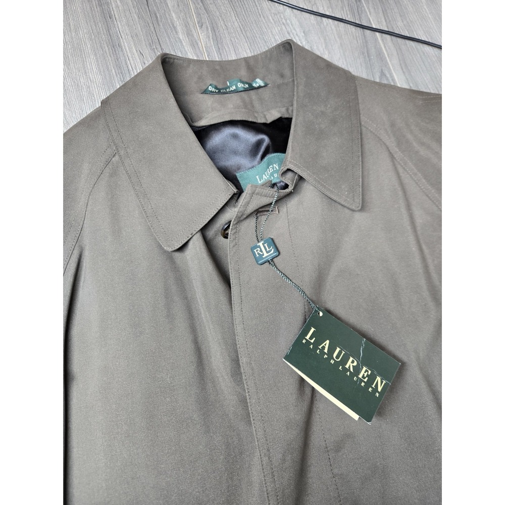 Lauren Ralph Lauren Trench Coat Mens 42R Brown‎ Removable Lining Microfiber Belt